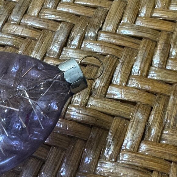 Vintage WWII Era Unsilvered Purple With Tinsel Inside Christmas Ornament - Picture 4 of 6